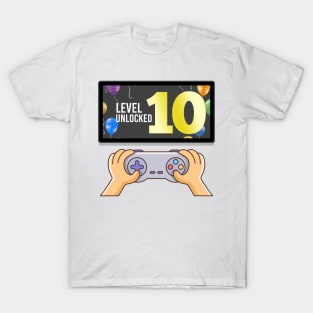 10th Birthday | Tenth Birthday | Level 10 Unlocked Awesome | Video Gaming Gift Ideas | Game Lover Gift| Retro Gamer Birthday Gift T-Shirt